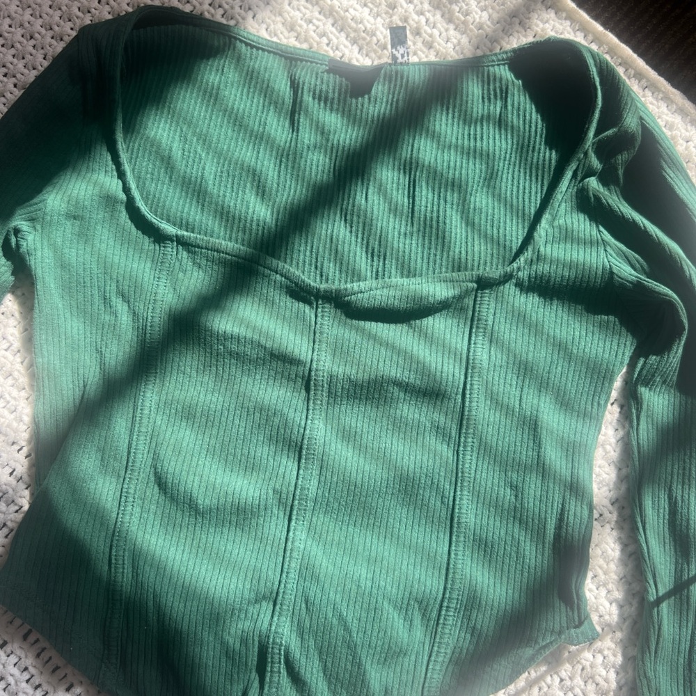 ASOS Green Ribbed Long Sleeve Top - Picture 3 of 4